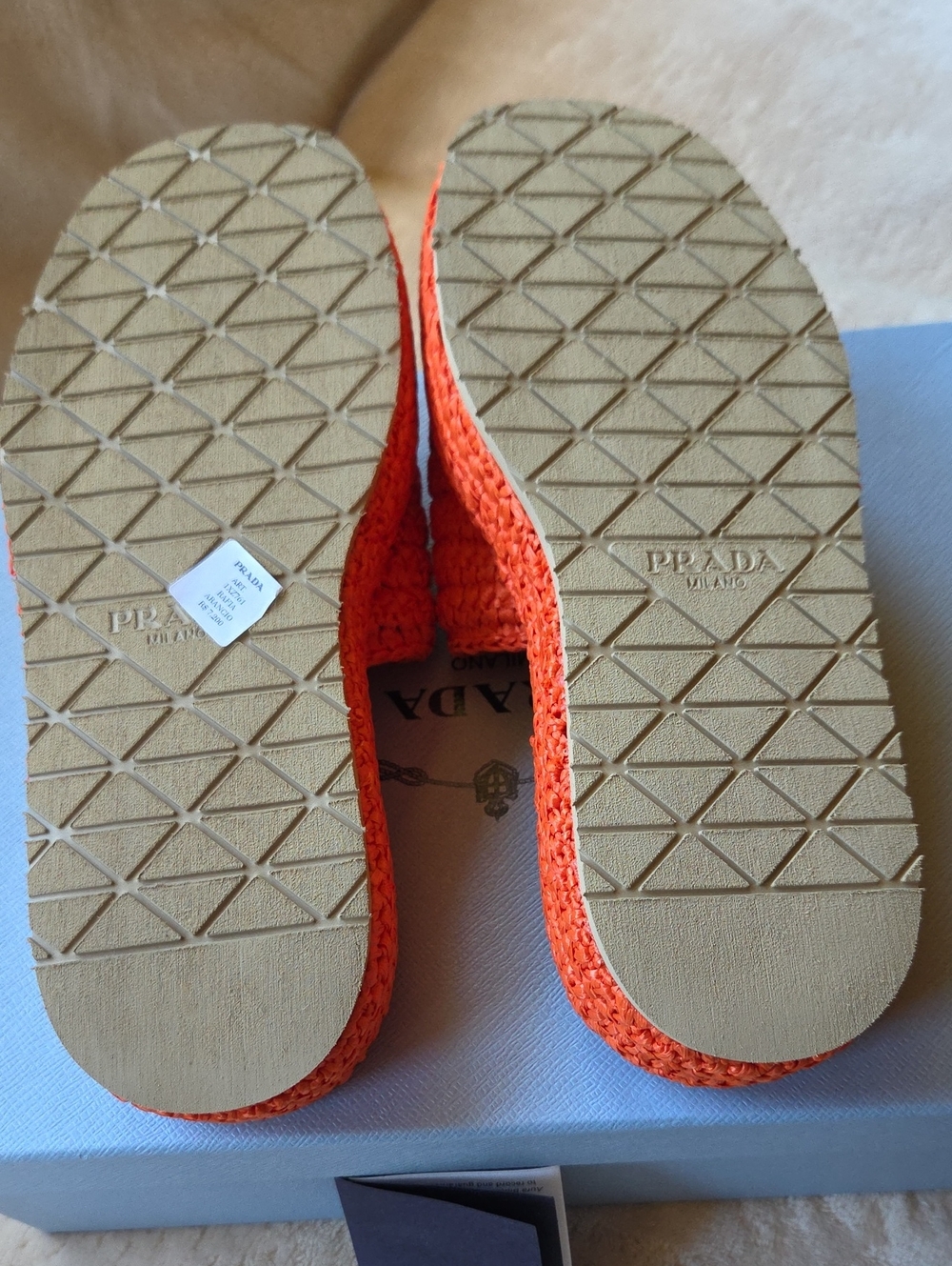 Prada Orange Woven Raffia Slide Mules with Gold Logo - Picture 5 of 7